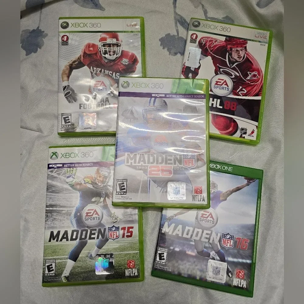 Xbox 360 NCCA Football 09, NHL 08, Madden 25, Madden 15, Madden 16 Bundle of 5